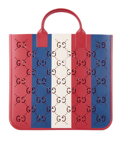 GG Striped Tote, Rubber, Red/Blue, 679365, 3*